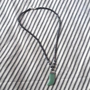 Unisex Jade Tooth Point Pendant/Hematite Sterling Silver Necklace